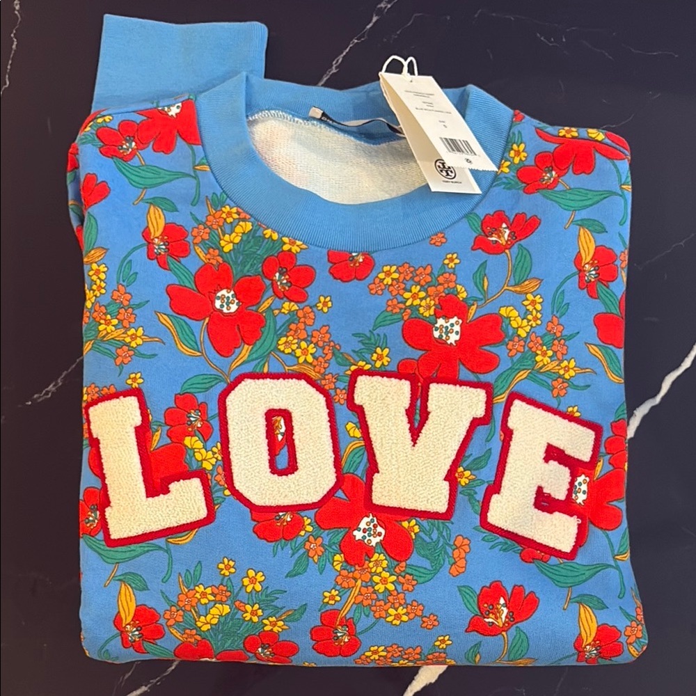 Tory Burch Blue Wildflower Love Sweatshirt